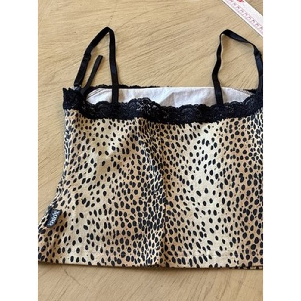 Y2K XOXO Animal Print Lace Trim Cami Top Cheetah Club Mob Wife Brown VTG RARE S - Picture 14 of 16